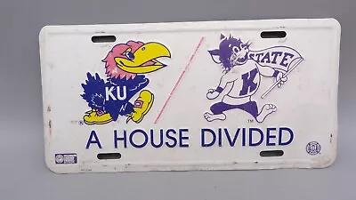 Vintage Metal Kansas KU Jayhawks K-State Wildcats A House Divided License Plate • $17.79