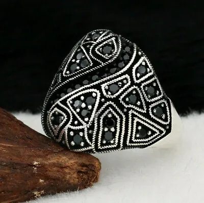 Micro Stone Solid 925 Sterling Silver Black Zircon Men's Ring • $44.90