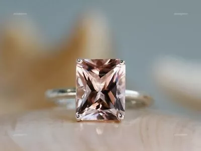 Gift For Women Solitaire Ring Size 6 10k White Gold Natural Morganite Gemstone • $479.99