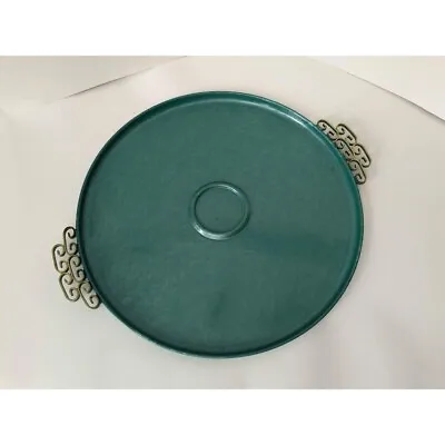 Vintage Mid Century Serving Tray Platter Teal Moire Glaze Kyes • $30