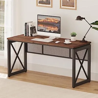  60 Inch Computer Desk For Home Office Industrial Metal Wood Desk Rustic Oak • $284.42