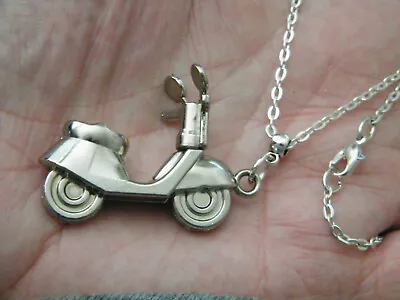 Mo Ped Necklace 2  Silver VESPA Motor Bike Motorcycle Charm Silver 27  Chain NEW • $8.95