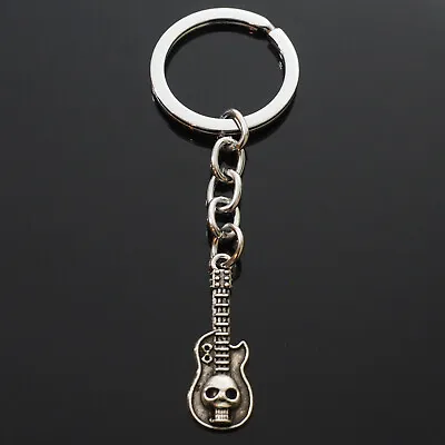 Guitar W/ Skull Rock & Roll Silver Charm Keychain Key Chain Gift Mexico Mexican • $6.99