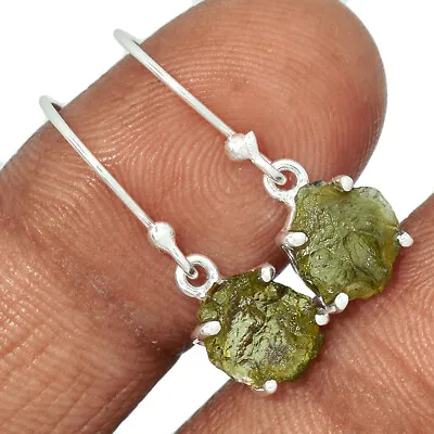 Natural Genuine Czech Moldavite 925 Sterling Silver Earrings Jewelry CE18653 • $39.99