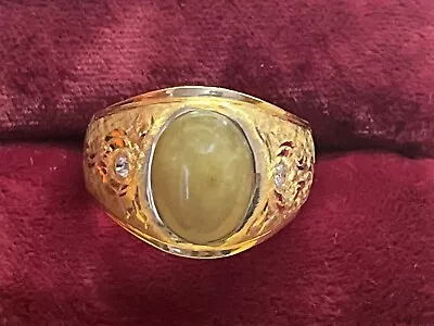 Estate Men’s 18K Gold Celery Jade Ring Diamonds Natural Jadeite Size 12 • $999