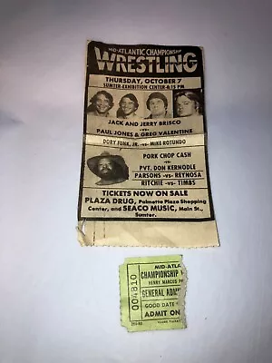 Original 1980's NWA Mid-Atlantic Wrestling Ticket Stub W/ Newspaper Clipping WWE • $49.99