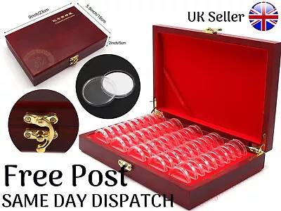 50Pcs Coins Display Storage Box Case Capsules Wooden For Collectible Coin Luxury • £22.95