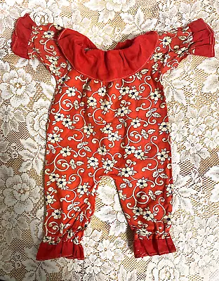 VTG EARLY 1900s HAND SEWN RED COTTON ROMPER JUMPSUIT DOLL CLOWN BEAR CLOTHING • $24.99