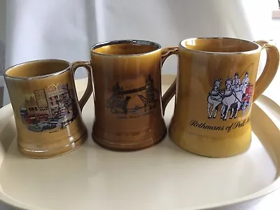 £11.99 • Buy Wade Vintage Amber Tankards X3. 1960s London Souvenir PICCADILLY CIRCUS, +