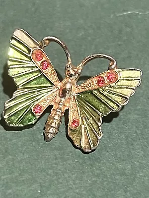 Vintage Green Enamel Pink Rhinestone Gold Tone Butterfly Brooch Pin .75 X1.25  • $9