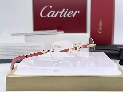 Cartier Rimless Red Tulip Wood Gold Ref. CT0377O 100% Genuine Frames • $2499