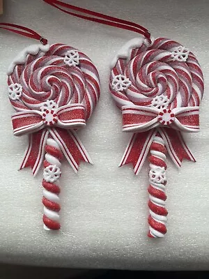 2 Candy Cane Lollipop Christmas Tree Decorations. Red & White • £7.99