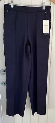 M&S Classic Tapered Leg Navy Textured Trousers Size 8 Pull On Elasticated Waist • £8.99