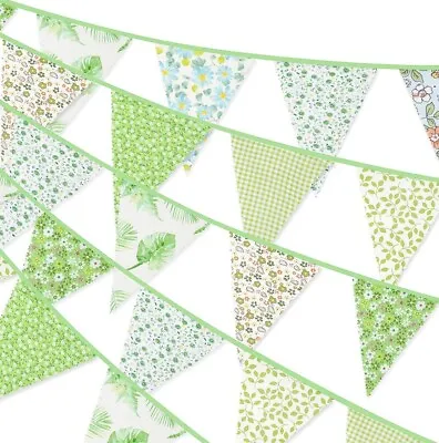 Bunting Green Floral Very Long 39.5 Feet 42 Flags Garden Party And Indoors • £6.99
