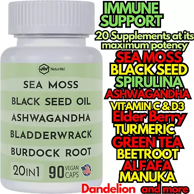 20 IN 1 Supplement Sea Moss Black Seed Oil 3000mg Ashwagandha Turmeric 1000mg • $34.99