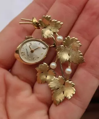 RARE Vintage Wittnauer 10K Gold Filled Brooch Pin Watch Jewelry Wind Up Working • $2.99