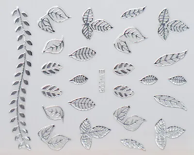 Silver Metallic Leaf Autumn Leaves 3d Nail Art Stickers Decals UV Gel Polish • $2.83