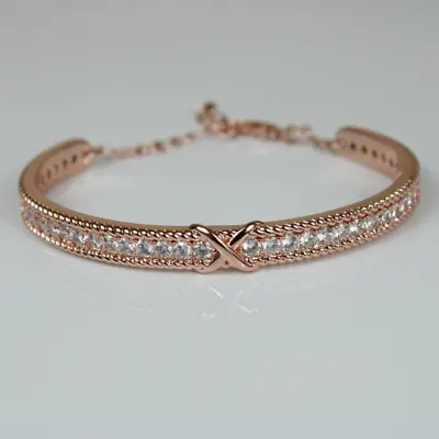 Rose Gold Finish Round Cut Created Diamond Rope Edge Infinity Bangle Bracelet  • $74.64