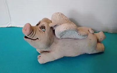 Vintage Handmade Concrete Flying Pig With Wings Figurine Approx 6x3  • $28