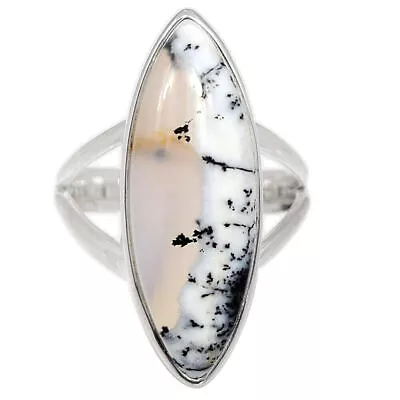 Natural Merlinite Dendritic Opal - Turkey 925 Silver Ring S.8 BR219461 • $14.99