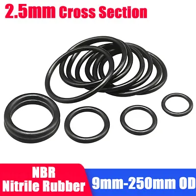 2.5mm Cross Section O-Rings NBR Nitrile Rubber 9mm-250mm OD Oil Resistant Seals • £24.54