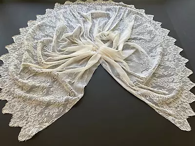 ANTIQUE EDWARDIAN FRENCH SHEER LACE WIDE TRIM ANTIQUE DOLL CLOTHING 72  X 17  • $9.99