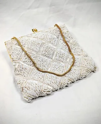 Vintage Beaded Handbag Purse Handmade Hong Kong Mid Century Pearl Dance Wedding • $16.95