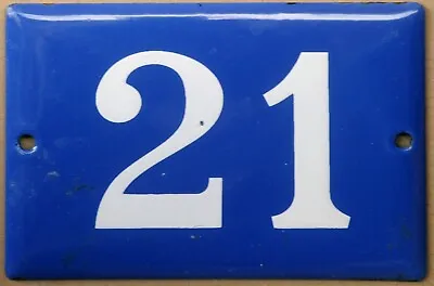 Old Vintage Blue French House Number 21 Door Gate Plate Steel Enamel Plaque Sign • $82.50