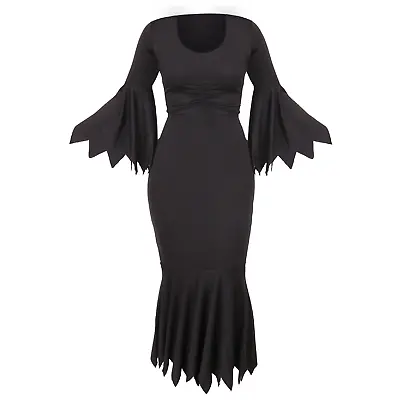 Black Vampiress Dress Womens Gothic Dracula Halloween Costume Fancy Dress • £10.99