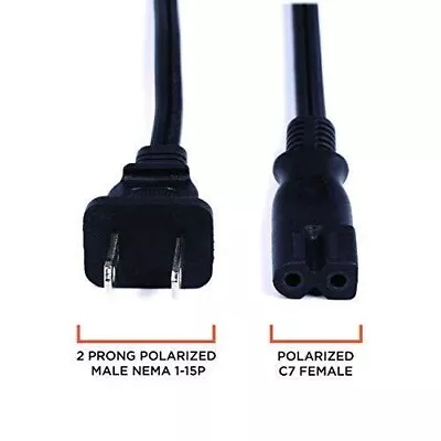 2 Prong Power Cord - Polarized (Square/Round)  - Black 5 Or 6ft Power Cable. • $3.60