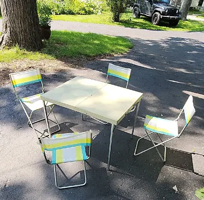 Vintage 1970's Tavolo Childs Fold Up Picnic Table & 4 Stools Portable Camping • $105