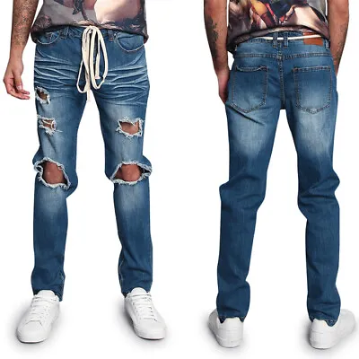 Victorious Men's Distressed Fade Denim Ripped Jeans With Ankle Zipper DL1233 • $34.95