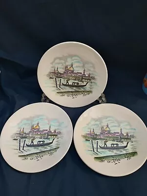 Washington Pottery Ltd Vintage Side Plates X Three. Venetian Scene. • £12.99