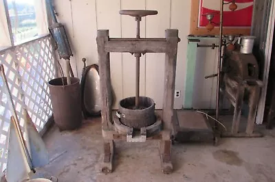 $650 • Buy Vintage Wood Apple Grape Wine Press Stand Primitive Fruit Crusher   #3044