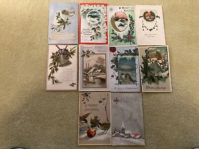 LOT OF 10 VINTAGE ANTIQUE POSTCARDS CHRISTMAS 1908-1914 In Clear Sleeves • $7.99