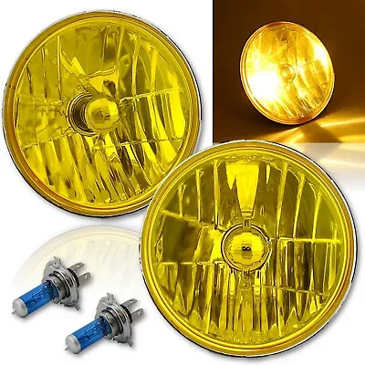 7  H6024/6014 Yellow Amber Crystal Glass Headlight H4 60w Halogen Fog Light Pair • $79.95