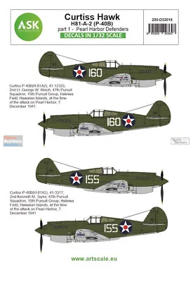 ASKD32015 1:32 ASK/Art Scale Decals - Curtiss Hawk H81-A-2 (P-40B Warhawk) Part • $22.59