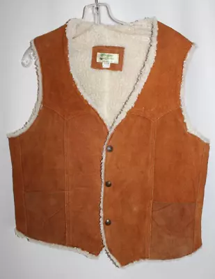 Vintage Suede Leather Faux Shearling Vest Made In Mexico Tag Size XL Fits L • $30