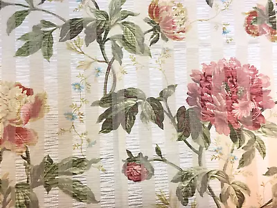 Fabric Cabbage Rose Floral Pattern Beige Cream Stripes Red Pink Green 19  X 52  • $14.99