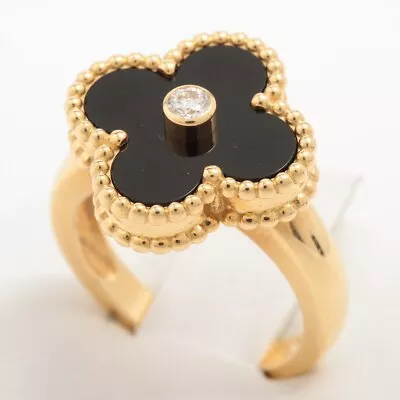 Van Cleef & Arpels Vintage Alhambra 1P Diamond Onyx Ring 750(YG) 6.8g 47 Bullion • $2588.95