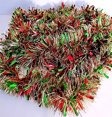 Christmas Tinsel Garland 14.5' Metallic Tree Shiny Party Gold Red Green Holiday • $4.97