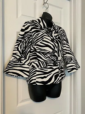 Rafaella Petites Black White Zebra Animal Print 3/4 Length Sleeve Jacket Sz S • $15