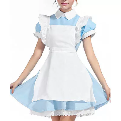 Adults Women Alice In Wonderland Maid Cosplay Costume Dress Aqua Blue Halloween/ • £20.29