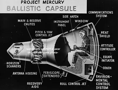 1959 Project Mercury Capsule Cutaway PHOTO Schematic NASA Space Mission 8x10 • $12.88