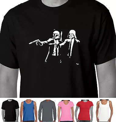 Funny T-shirts Darth Vader Boba Fett Star Wars Pulp Fiction Parody Sizes T Shirt • $24.95