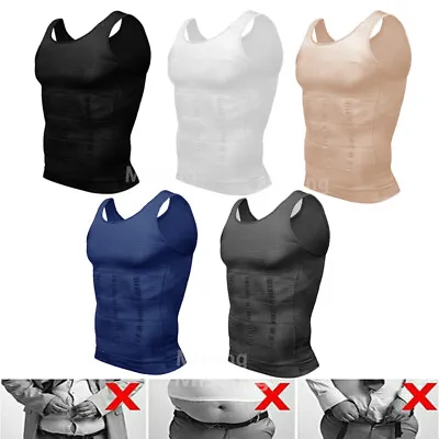 Men Slimming Body Shaper Belly Tummy Control Compression Vest T-shirt Underwear • £12.79