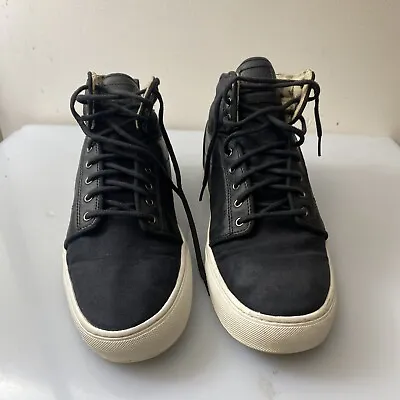 Vans Shoes Alomar Sk8 Hi Mens 13 Black Leather Canvas High Top Skate Sneakers • $39.99