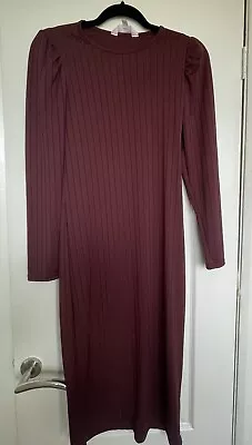 Miss Selfridge Burgundy Ribbed Midi Dress Bnwot Size 8 Petite  • $6.20