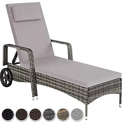 Sun Lounger Rattan Day Bed With Canopy Garden Recliner Patio Chair Furniture • £127.99