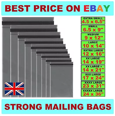 Strong Mailing Bags Grey Poly Postal Parcel Postage Mailer Bags Self Seal Cheap • £1.79